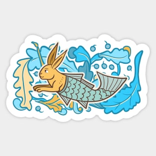 Cute Medieval Fish Rabbit Colorful Drawing Sticker